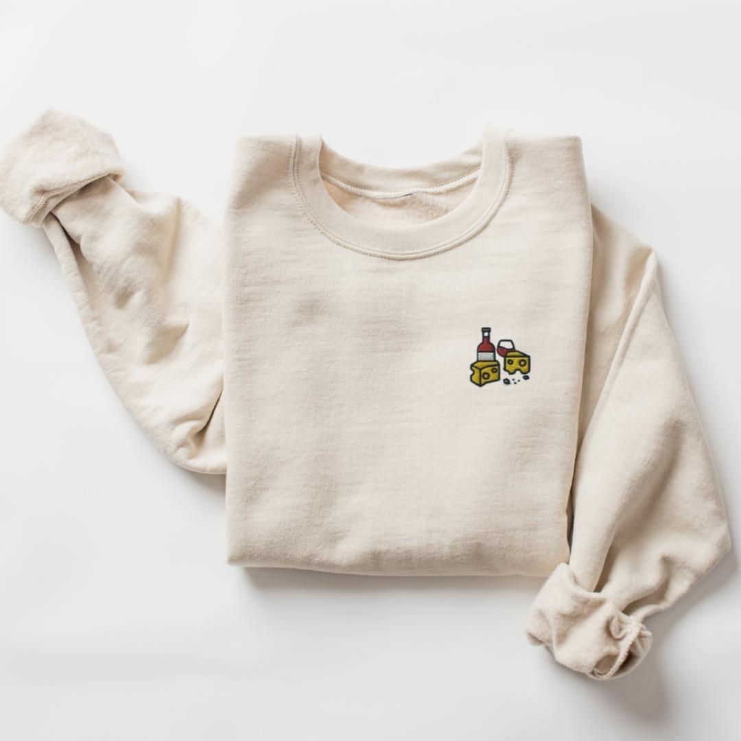 Wine and Cheese Embroidered Sweatshirt