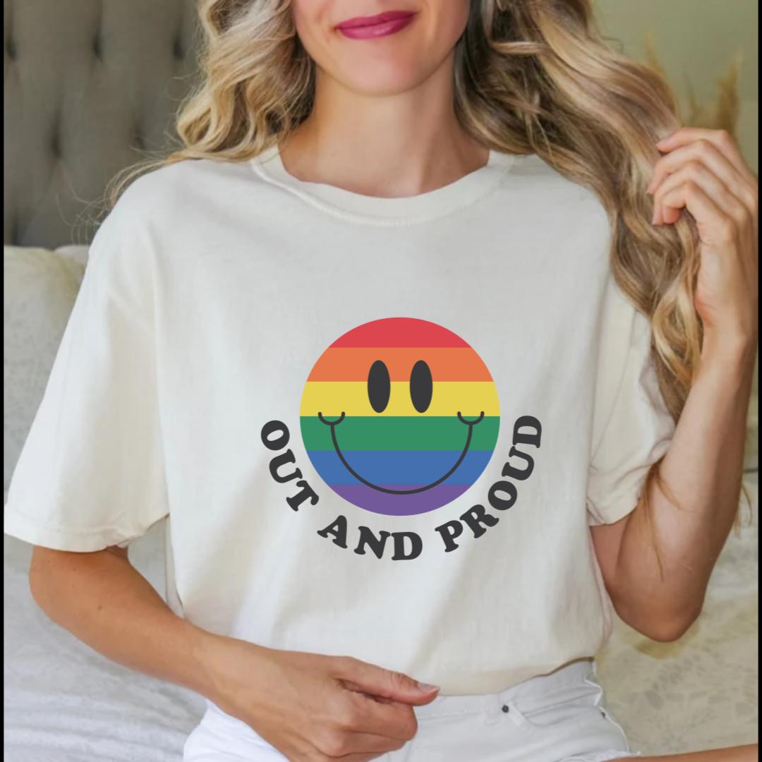 Out And Proud Smiley Face Rainbow Shirt