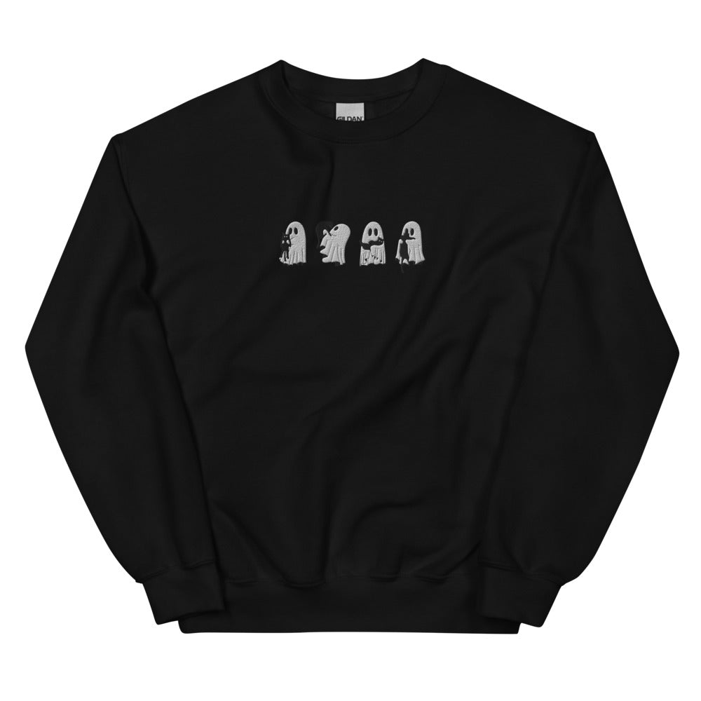 Embroidered Ghost Black Cats Sweatshirt, Embroidered Ghost Cats, Ghost With Black Cats Sweater, Halloween Embroidery, Spooky Season