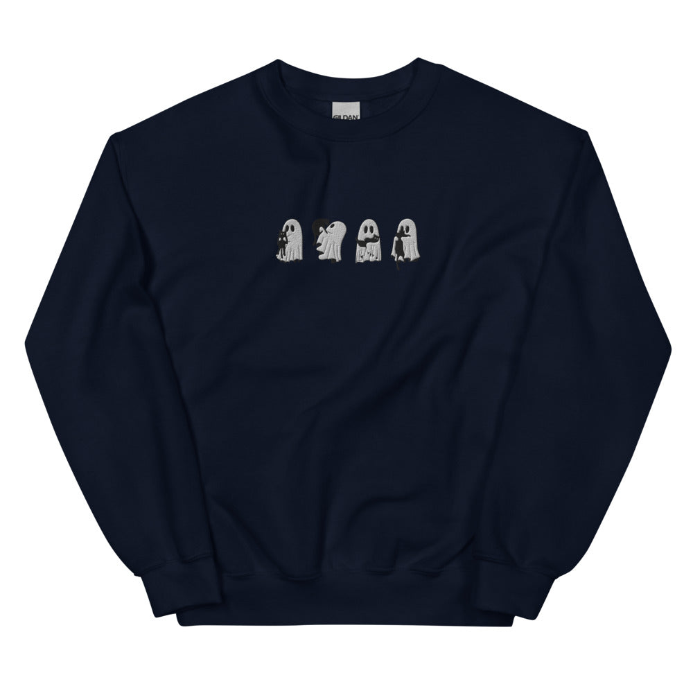 Embroidered Ghost Black Cats Sweatshirt, Embroidered Ghost Cats, Ghost With Black Cats Sweater, Halloween Embroidery, Spooky Season
