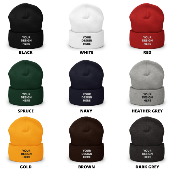 School of Fish Embroidered Beanie, Handmade Cuffed Knit Unisex Slouchy Adult Winter Hat Cap Gift