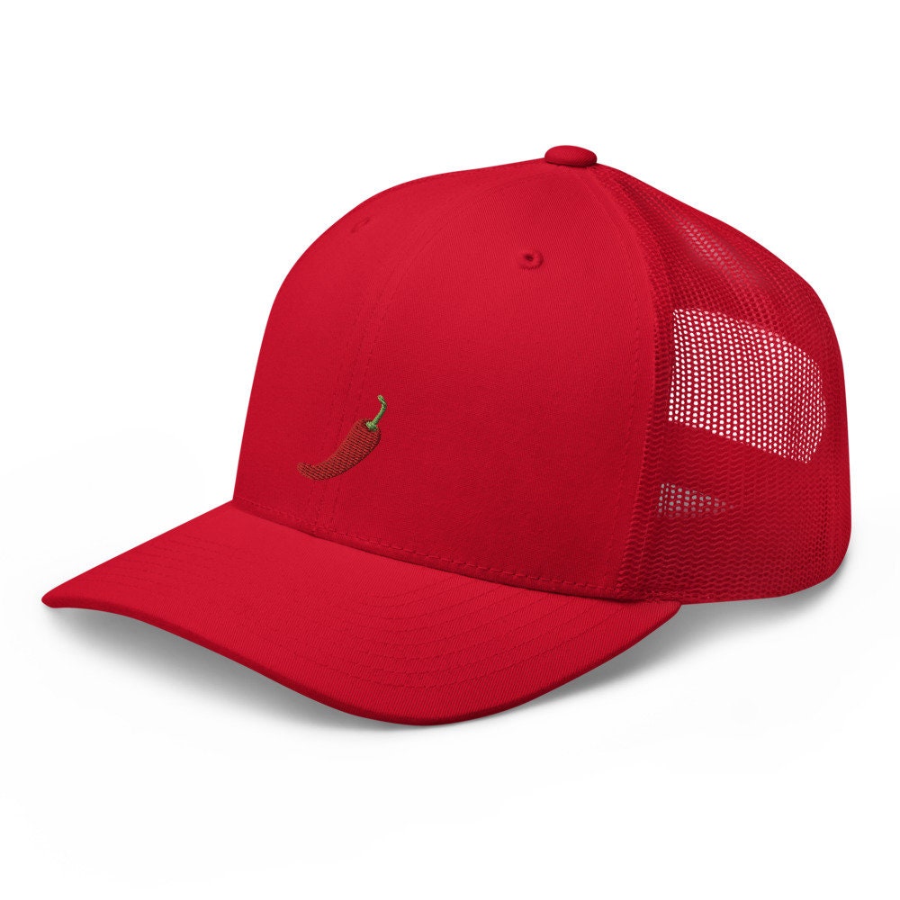 Red Chili Pepper Embroidered Trucker Hat, Mesh Cap Gift