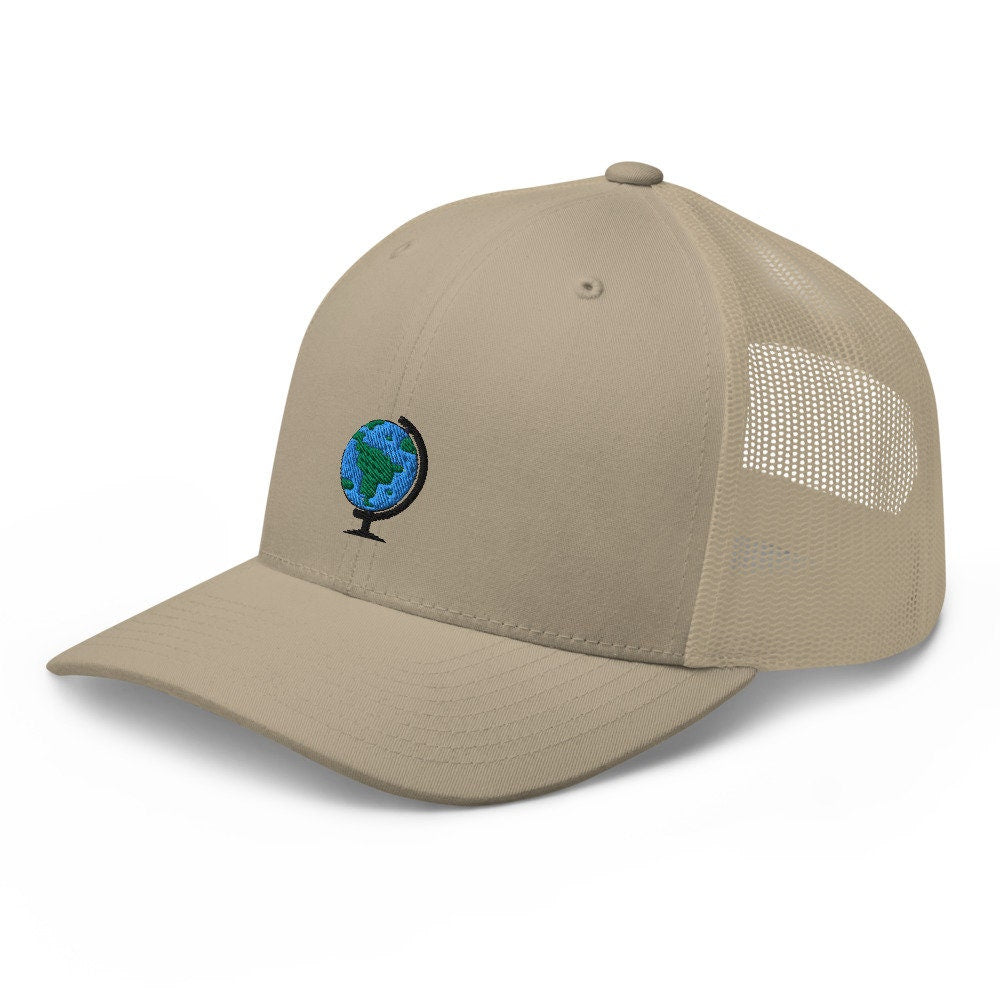 Globe Earth Embroidered Trucker Hat, Mesh Cap Gift