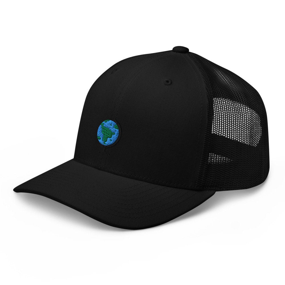 Globe Earth Embroidered Trucker Hat, Mesh Cap Gift