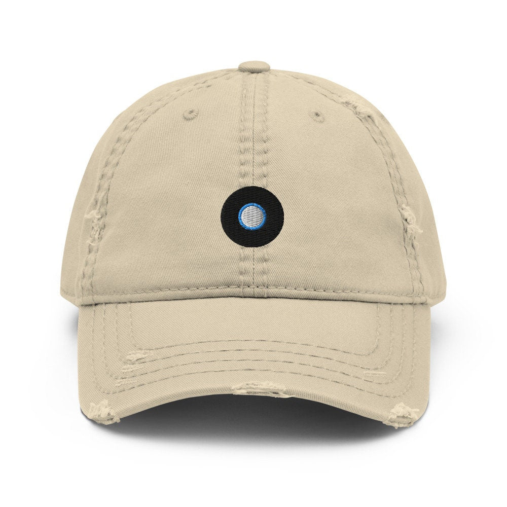 Vinyl Record Embroidered Distressed Embroidered Dad Hat, Frayed Cap Gift