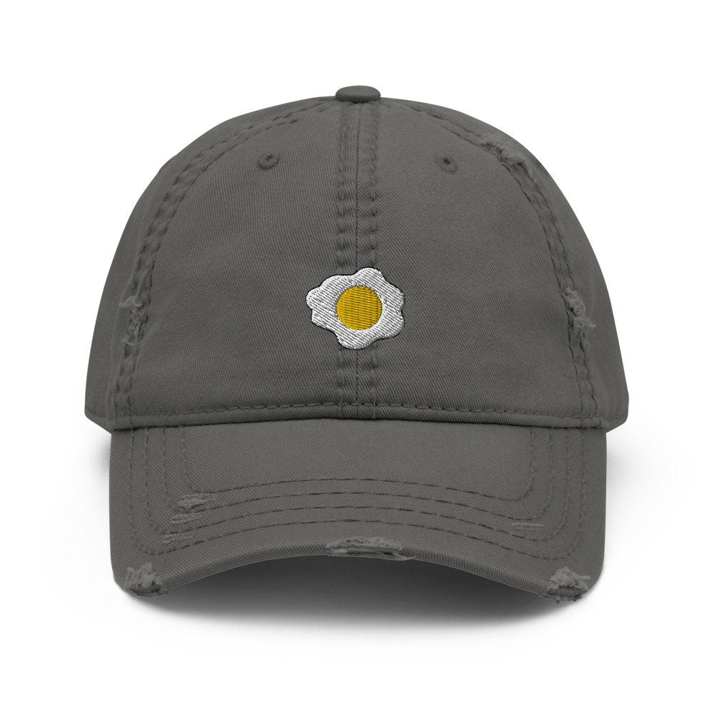 Sunny-Side Up Egg Embroidered Distressed Embroidered Dad Hat, Frayed Cap Gift