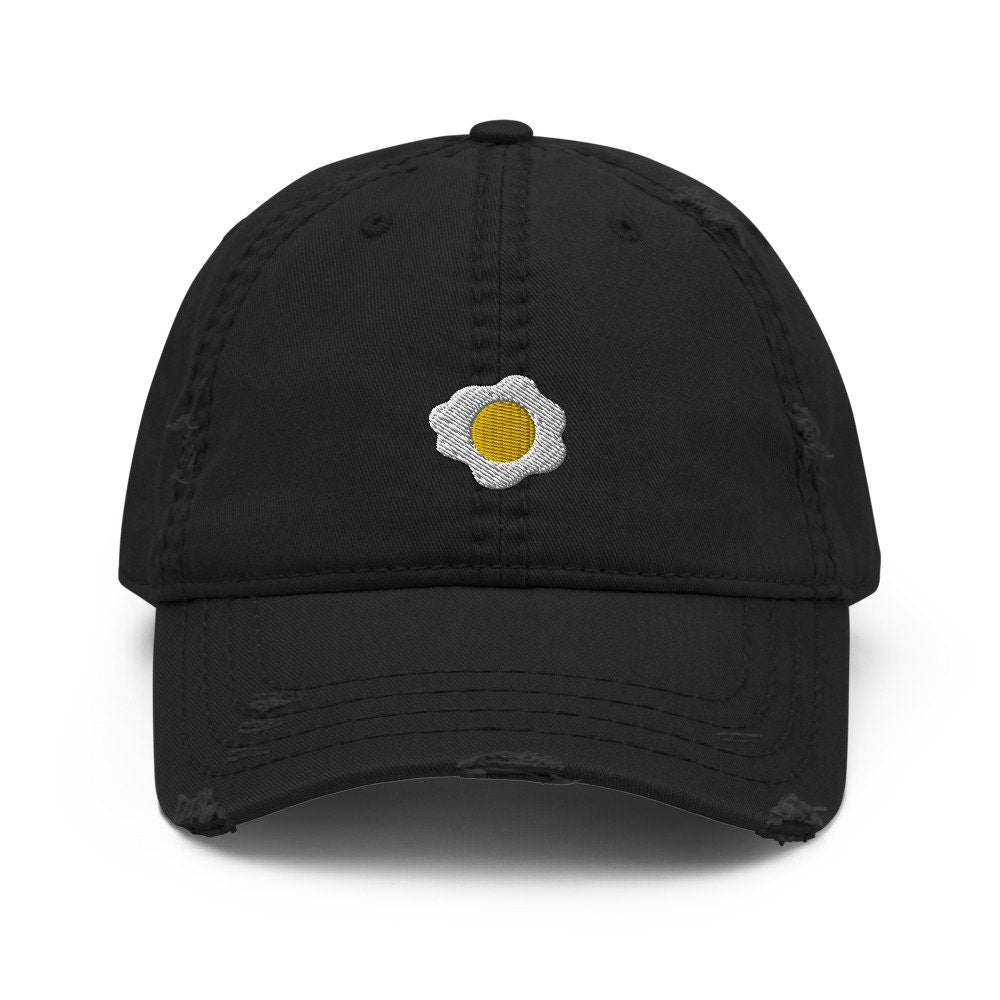 Sunny-Side Up Egg Embroidered Distressed Embroidered Dad Hat, Frayed Cap Gift