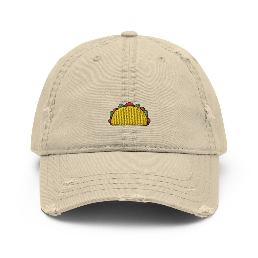 Taco Embroidered Distressed Dad Hat, Frayed Cap Gift