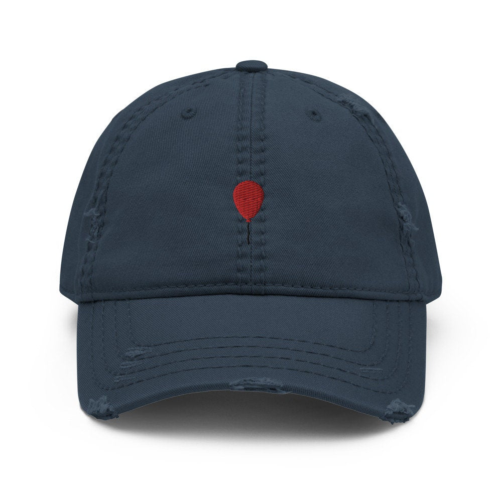 Red Balloon Embroidered Distressed Embroidered Dad Hat, Frayed Cap Gift