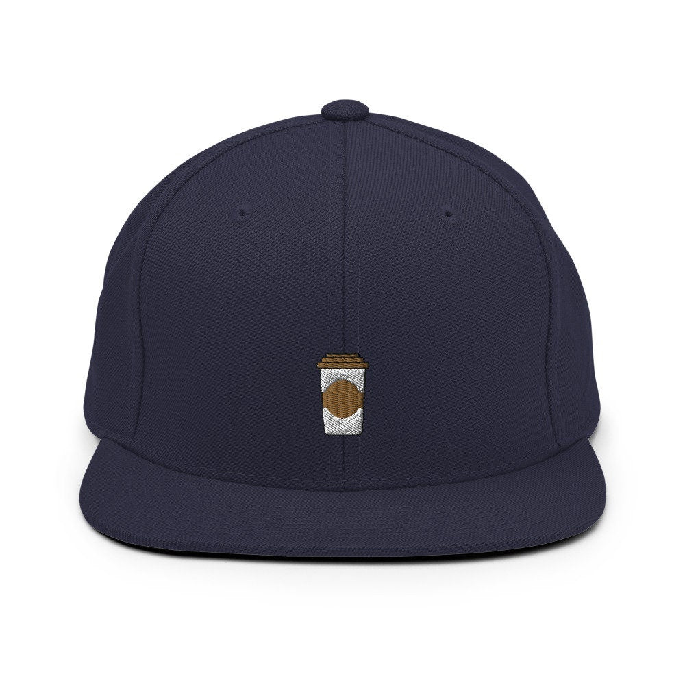 Coffee Cup Embroidered Snapback Hat, Cap Gift, Embroidered Snapback Hat, Flat Bill Snapback