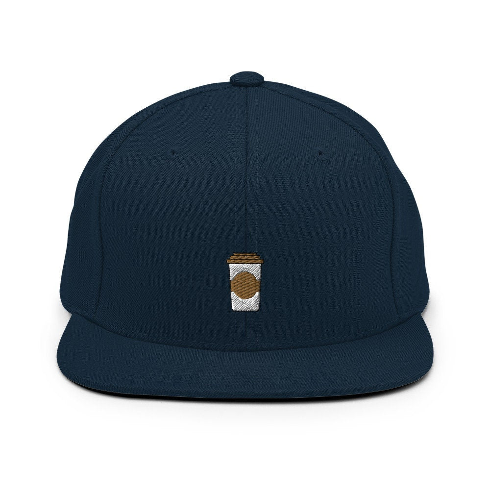 Coffee Cup Embroidered Snapback Hat, Cap Gift, Embroidered Snapback Hat, Flat Bill Snapback