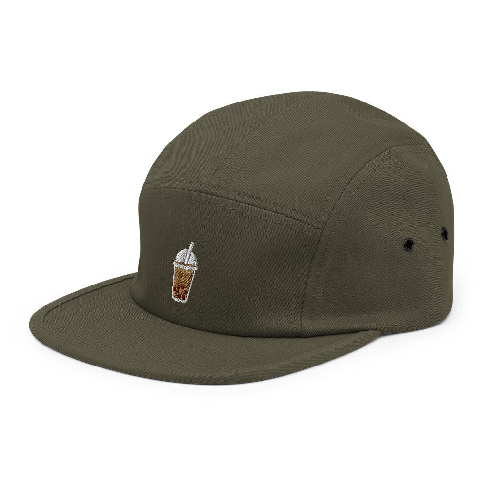 Boba Milk Tea Drink Embroidered Five Panel Cap, Hat Gift