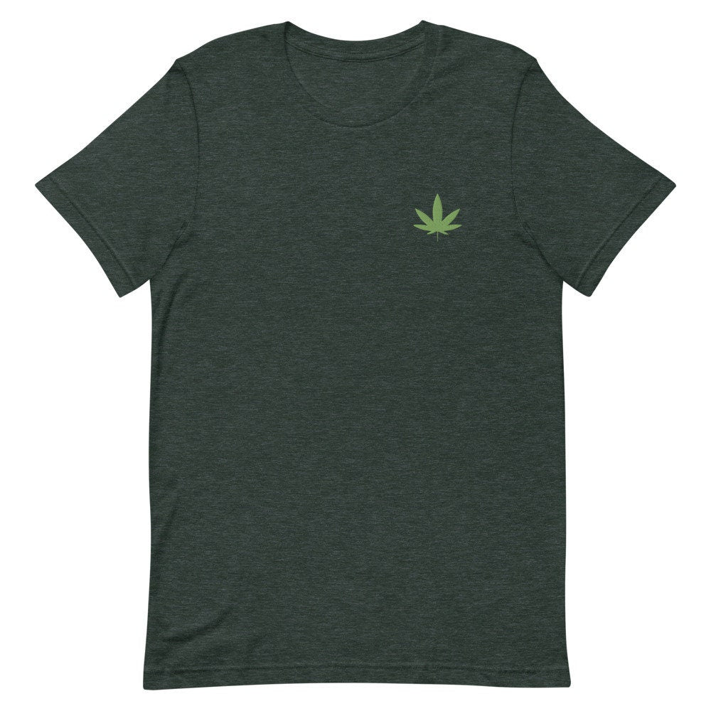 Marijuana Weed 420 Blaze Pot Leaf Embroidered Men's T-Shirt Gift for Boyfriend, Men's Short Sleeve Shirt - Multiple Colors