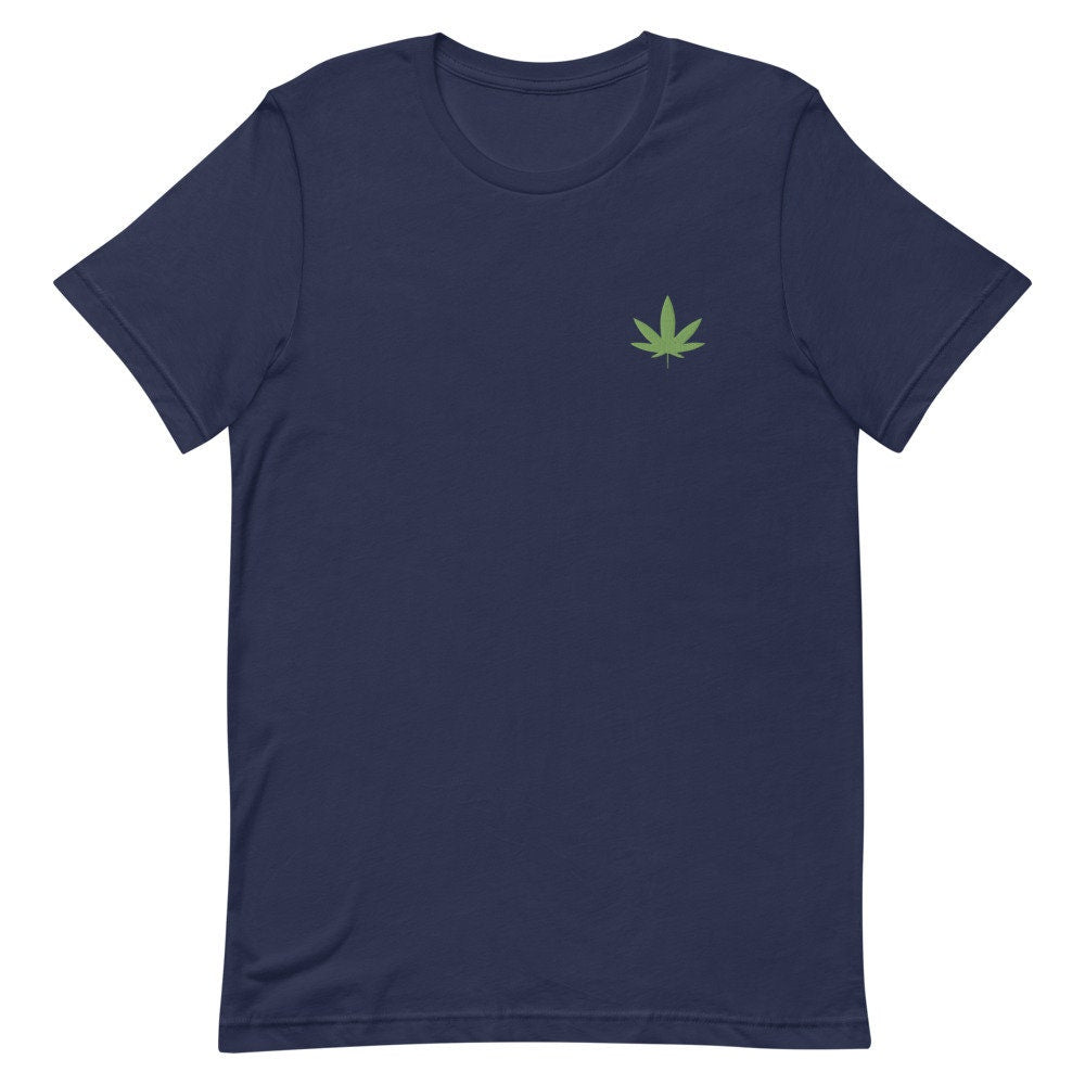 Marijuana Weed 420 Blaze Pot Leaf Embroidered Men's T-Shirt Gift for Boyfriend, Men's Short Sleeve Shirt - Multiple Colors