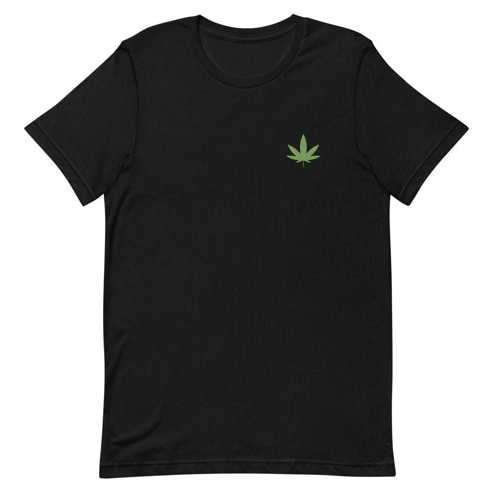 Marijuana Weed 420 Blaze Pot Leaf Embroidered Men's T-Shirt Gift for Boyfriend, Men's Short Sleeve Shirt - Multiple Colors