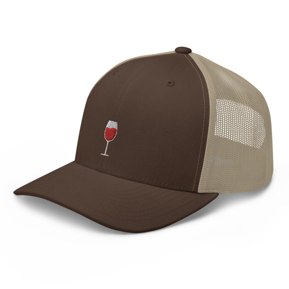 Wine Glass Embroidered Trucker Hat, Mesh Cap Gift