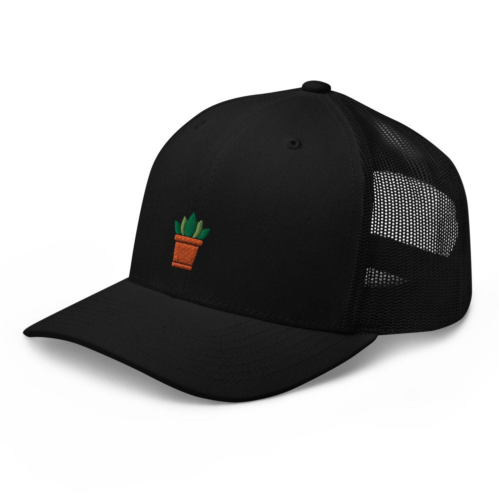 succulent hat Succulent Plant Lover, Gardener Gift, Embroidered Trucker Hat, Mesh Cap Gift Black