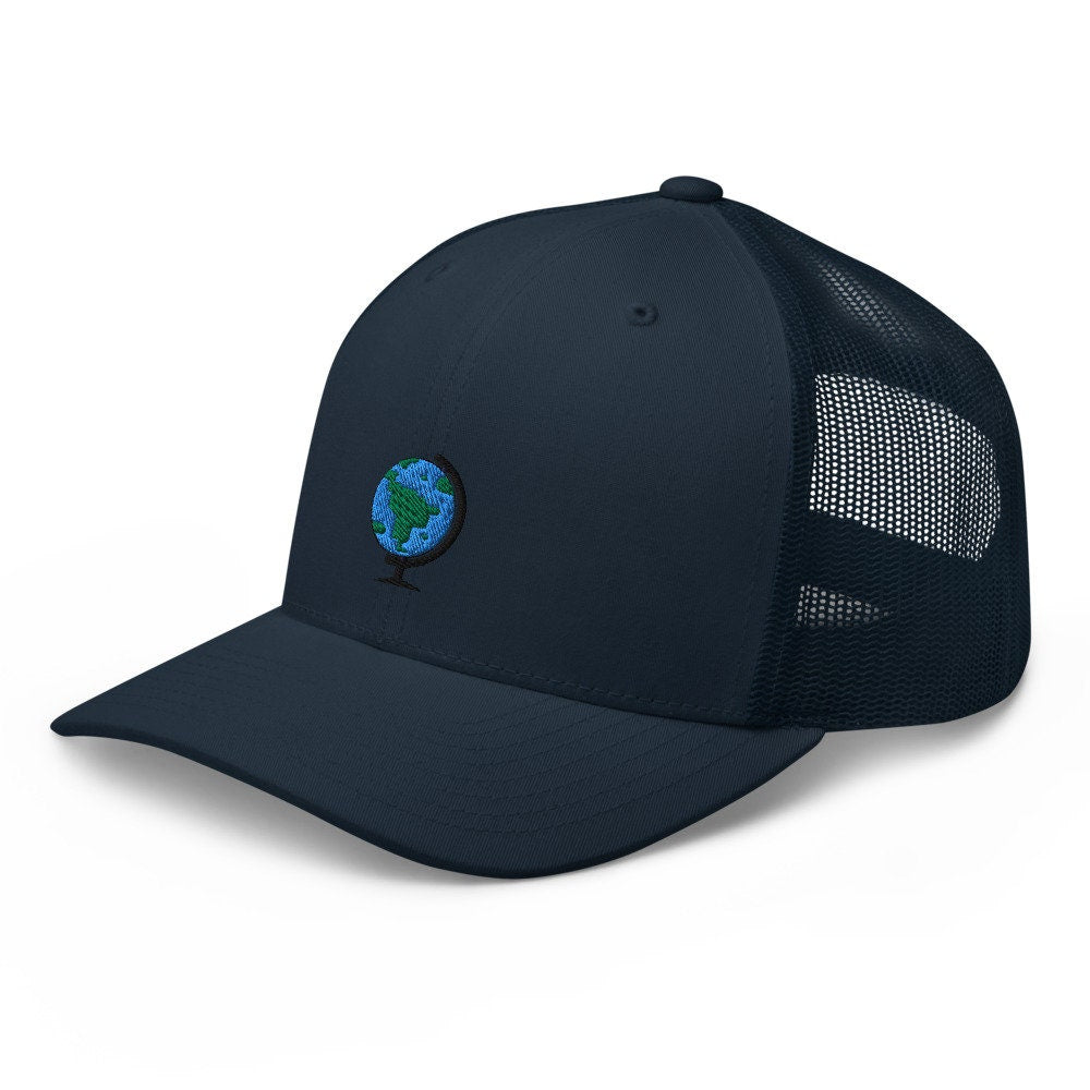 Globe Earth Embroidered Trucker Hat, Mesh Cap Gift