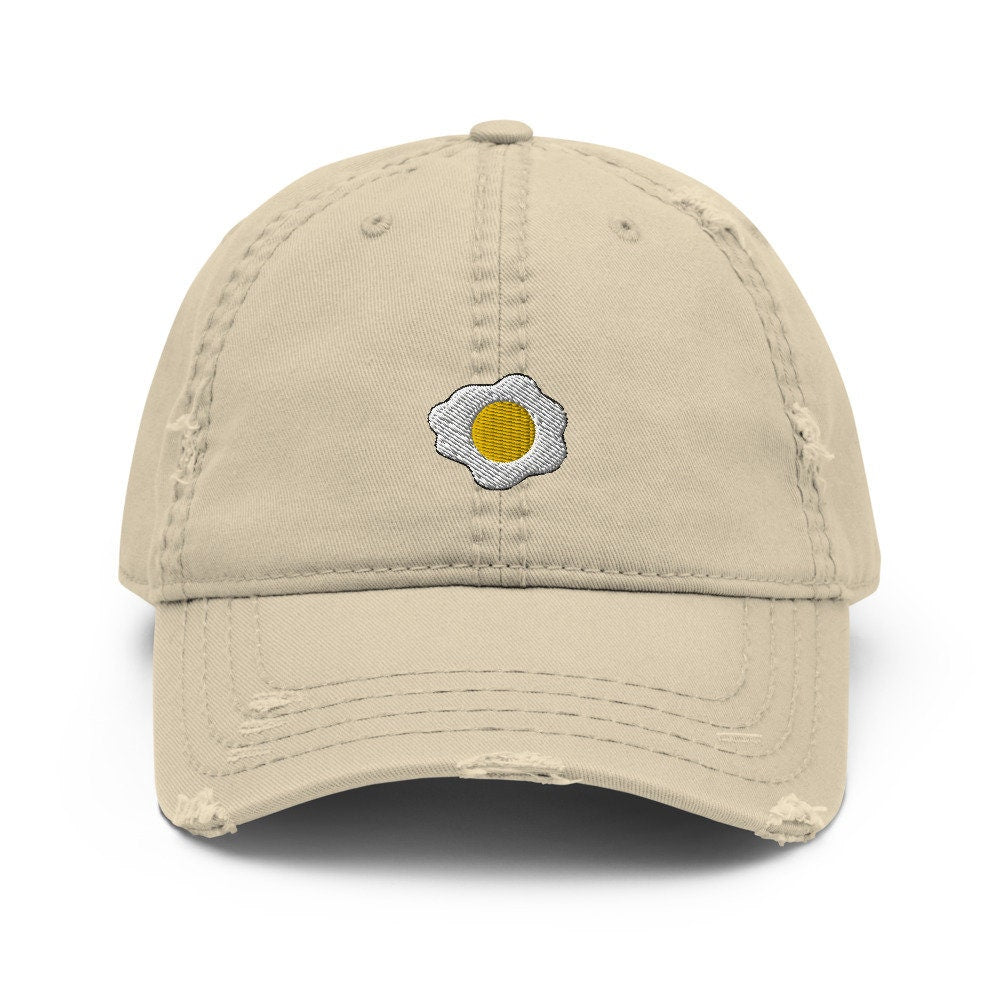 Sunny-Side Up Egg Embroidered Distressed Embroidered Dad Hat, Frayed Cap Gift