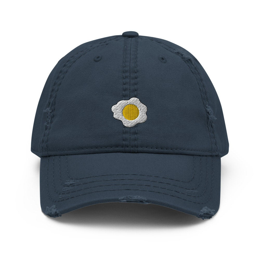 Sunny-Side Up Egg Embroidered Distressed Embroidered Dad Hat, Frayed Cap Gift