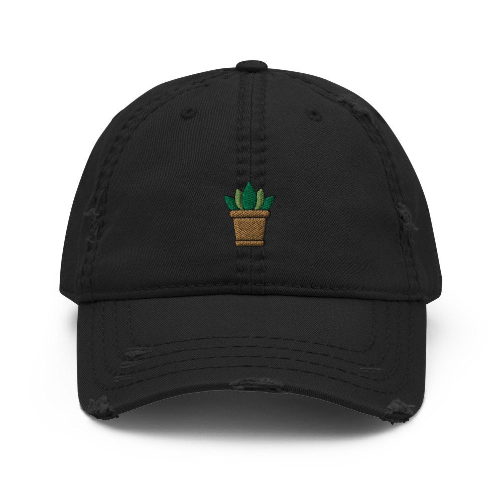 succulent hat Succulent Plant Embroidered Distressed Embroidered Dad Hat, Frayed Cap Gift Navy