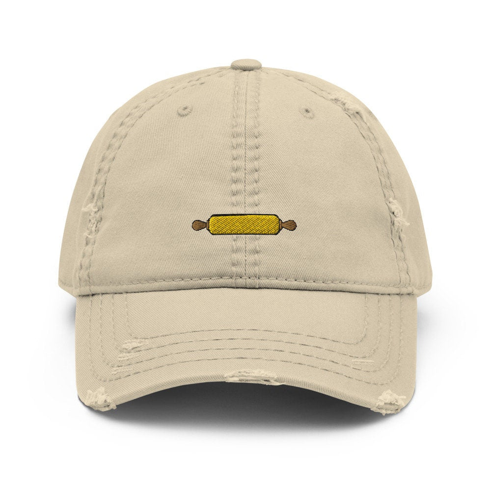 Baking Rolling Pin Embroidered Distressed Embroidered Dad Hat, Frayed Cap Gift