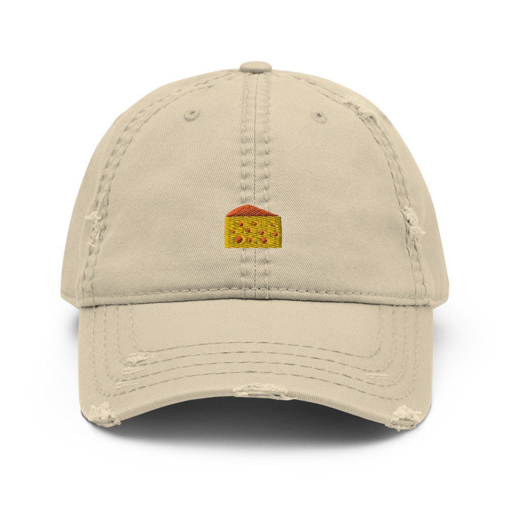 Slice of Cheese Embroidered Distressed Embroidered Dad Hat, Frayed Cap Gift
