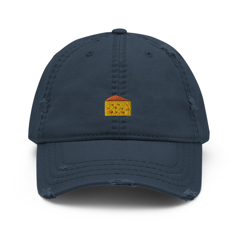 Slice of Cheese Embroidered Distressed Embroidered Dad Hat, Frayed Cap Gift