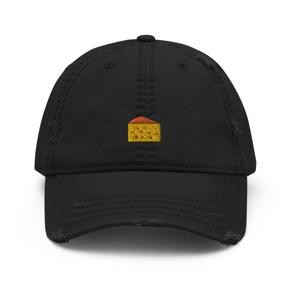 Slice of Cheese Embroidered Distressed Embroidered Dad Hat, Frayed Cap Gift