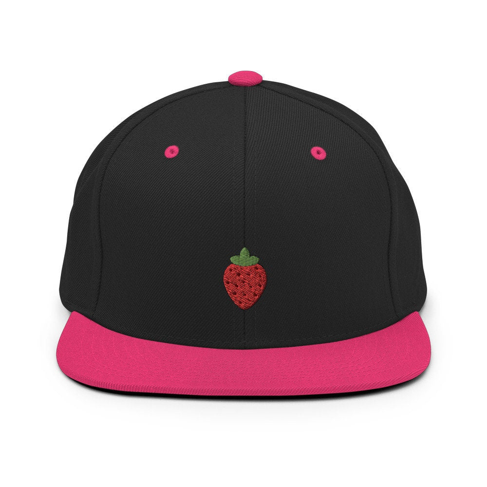 Strawberry Fruit Embroidered Snapback Hat, Cap Gift, Embroidered Snapback Hat, Flat Bill Snapback