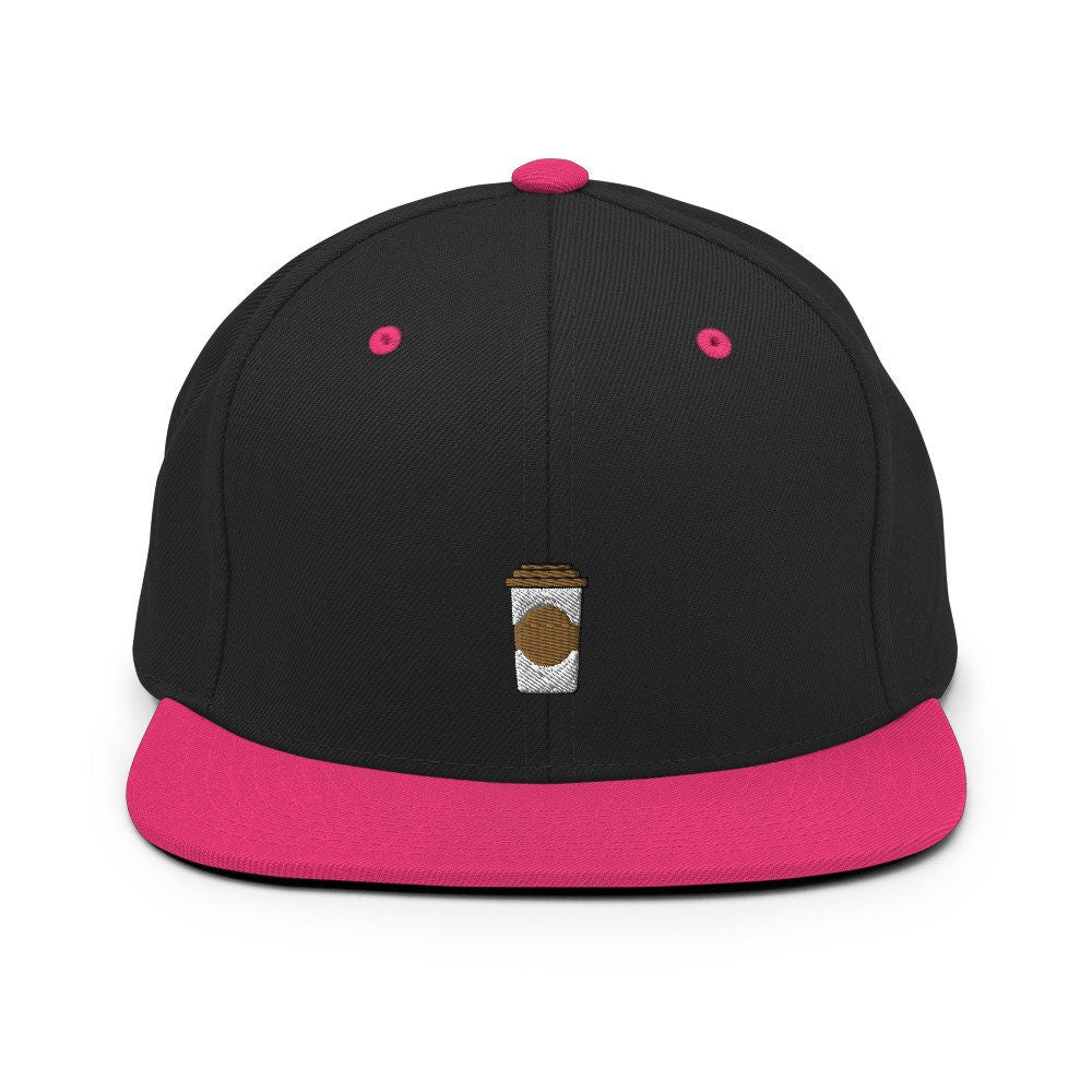 Coffee Cup Embroidered Snapback Hat, Cap Gift, Embroidered Snapback Hat, Flat Bill Snapback