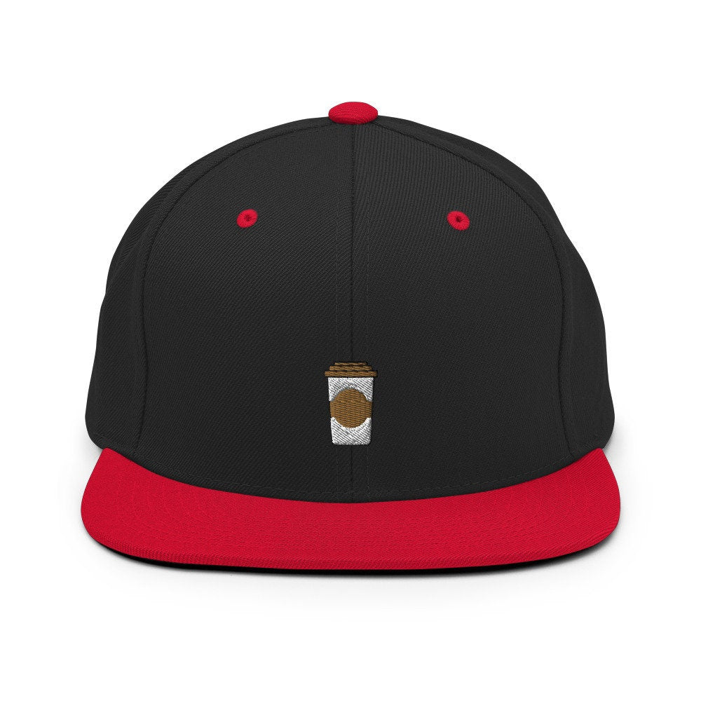 Coffee Cup Embroidered Snapback Hat, Cap Gift, Embroidered Snapback Hat, Flat Bill Snapback