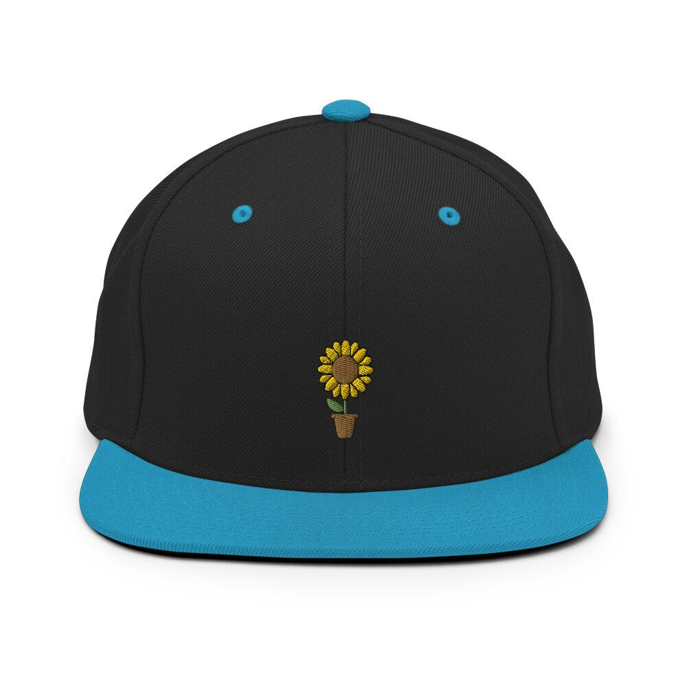 Sunflower Plant Embroidered Snapback Hat, Cap Gift, Embroidered Snapback Hat, Flat Bill Snapback