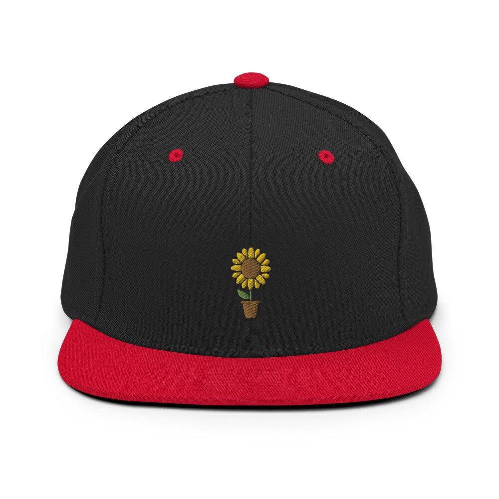 Sunflower Plant Embroidered Snapback Hat, Cap Gift, Embroidered Snapback Hat, Flat Bill Snapback