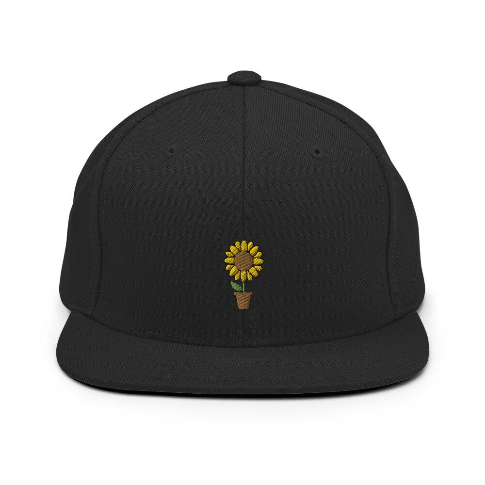 Sunflower Plant Embroidered Snapback Hat, Cap Gift, Embroidered Snapback Hat, Flat Bill Snapback