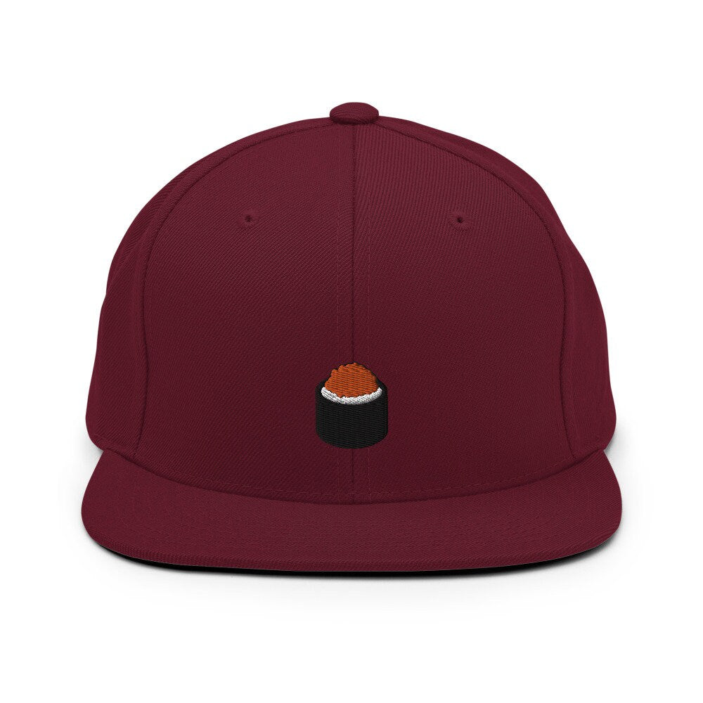 Sushi Roll Ikura Salmon Eggs Embroidered Snapback Hat, Cap Gift, Embroidered Snapback Hat, Flat Bill Snapback