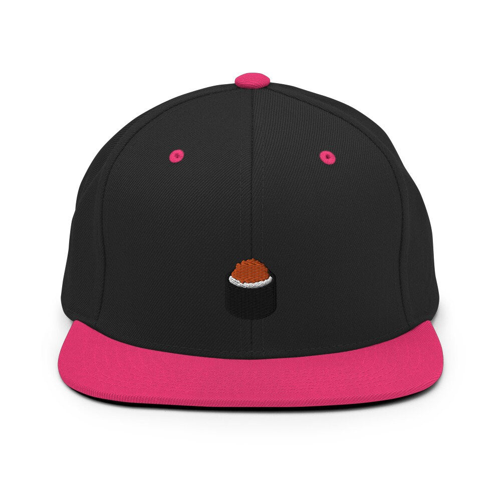 Sushi Roll Ikura Salmon Eggs Embroidered Snapback Hat, Cap Gift, Embroidered Snapback Hat, Flat Bill Snapback