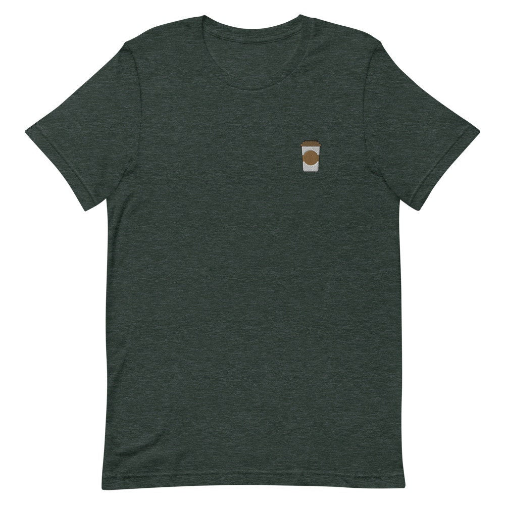 Coffee Cup Embroidered Men's T-Shirt Gift for Boyfriend, Men's Short Sleeve Shirt - Multiple Colors