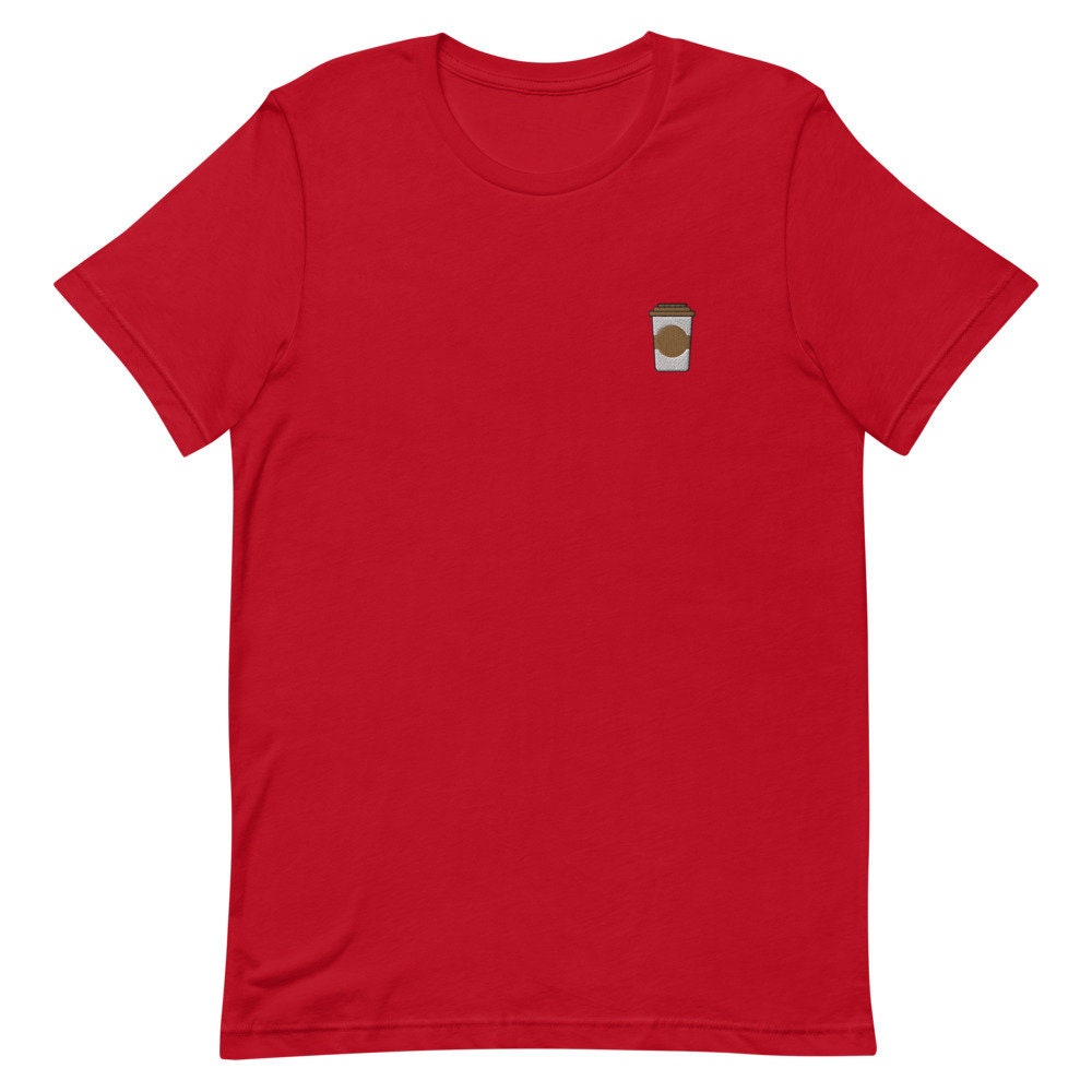 Coffee Cup Embroidered Men's T-Shirt Gift for Boyfriend, Men's Short Sleeve Shirt - Multiple Colors