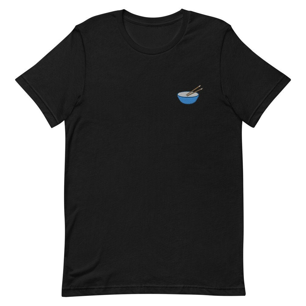 Bowl of Rice with Chopsticks Embroidered Men's T-Shirt Gift for Boyfriend, Men's Short Sleeve Shirt - Multiple Colors