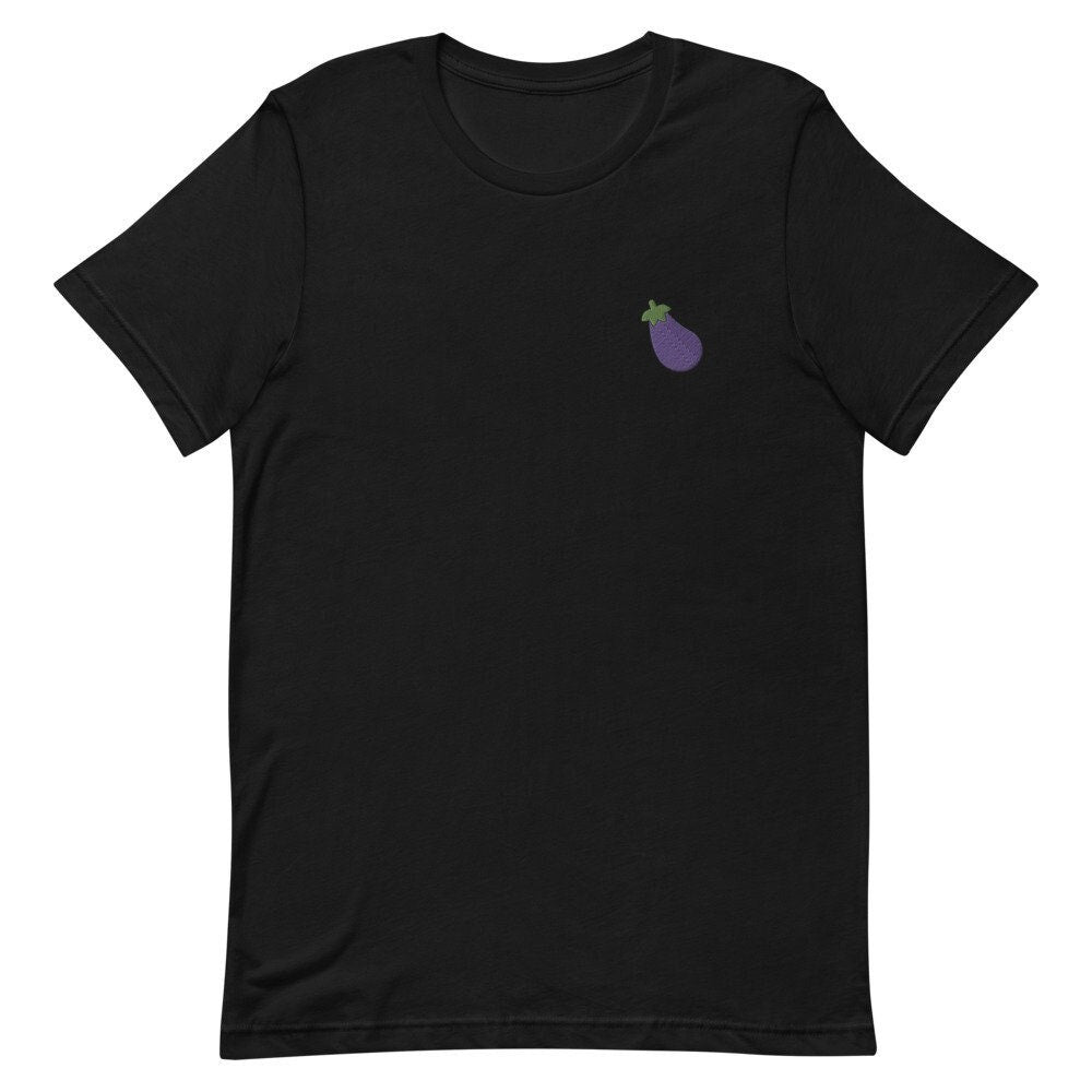 Eggplant Emoji Embroidered Men's T-Shirt Gift for Boyfriend, Men's Short Sleeve Shirt - Multiple Colors