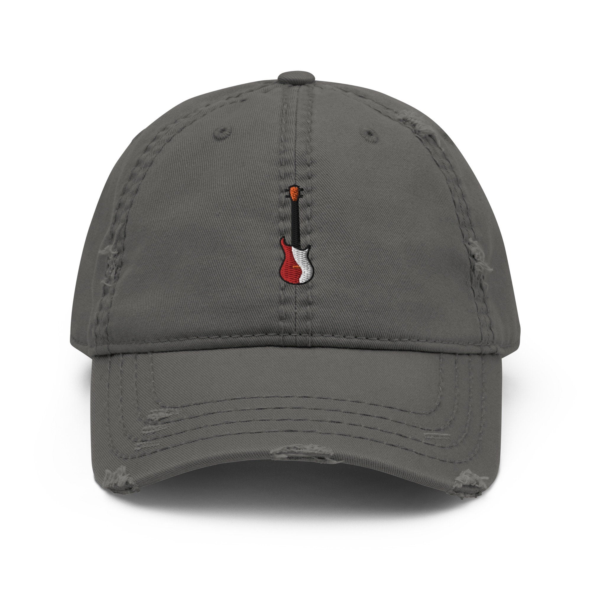 Electric Guitar Embroidered Distressed Embroidered Dad Hat, Frayed Cap Gift