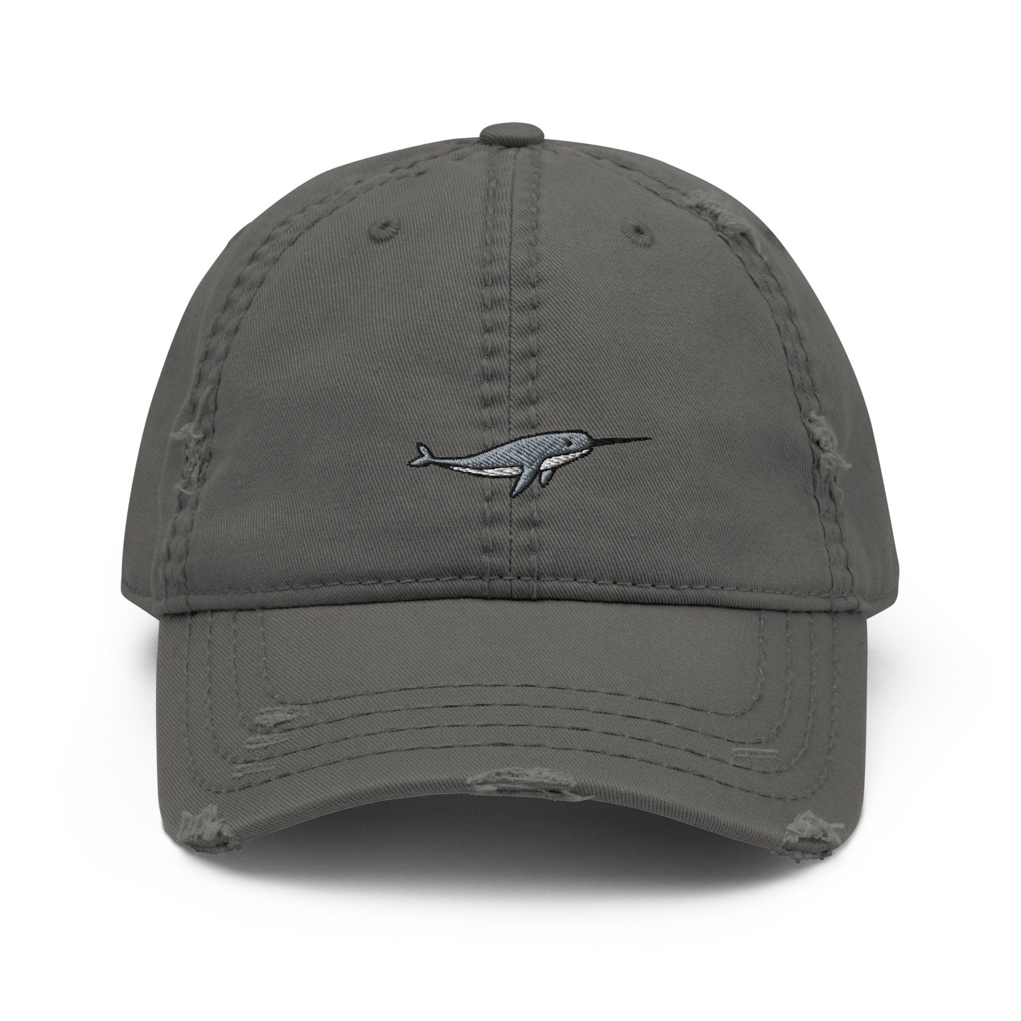 Narwhale Embroidered Distressed Embroidered Dad Hat, Frayed Cap Gift