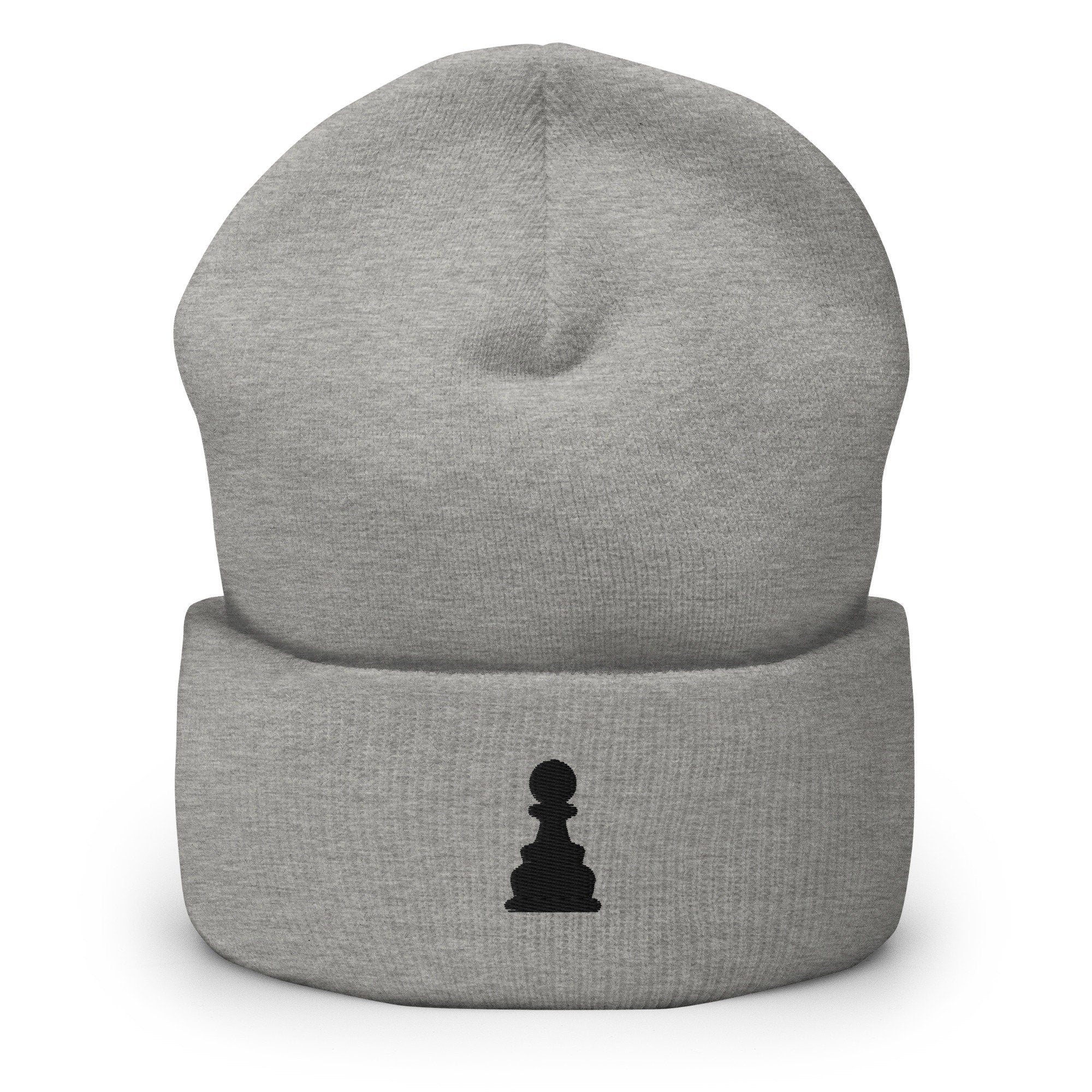 Chess Player Gift, Chess Pawn Embroidered Beanie, Handmade Cuffed Knit Unisex Slouchy Adult Winter Hat Cap Gift