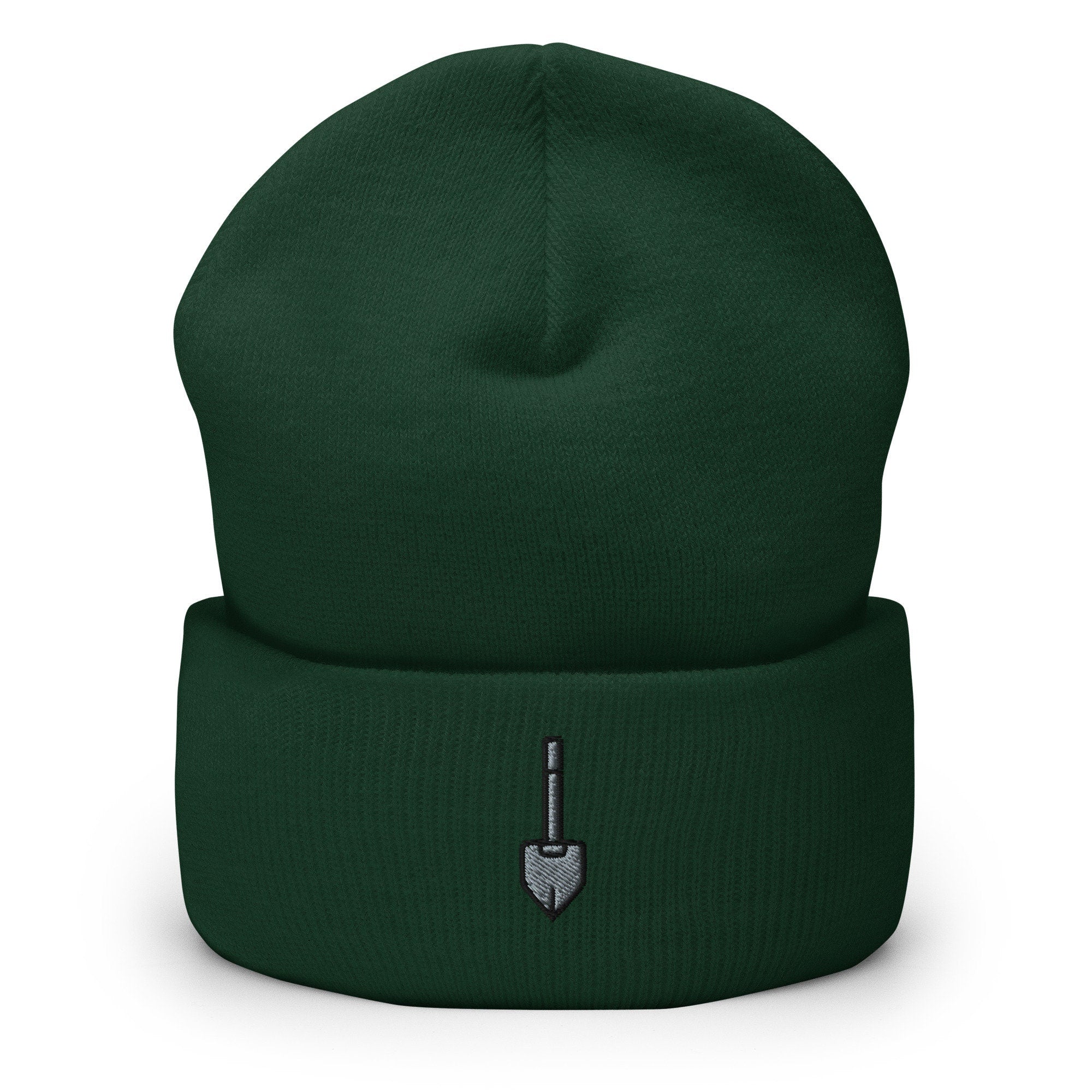 Digging Shovel Embroidered Beanie, Handmade Cuffed Knit Unisex Slouchy Adult Winter Hat Cap Gift