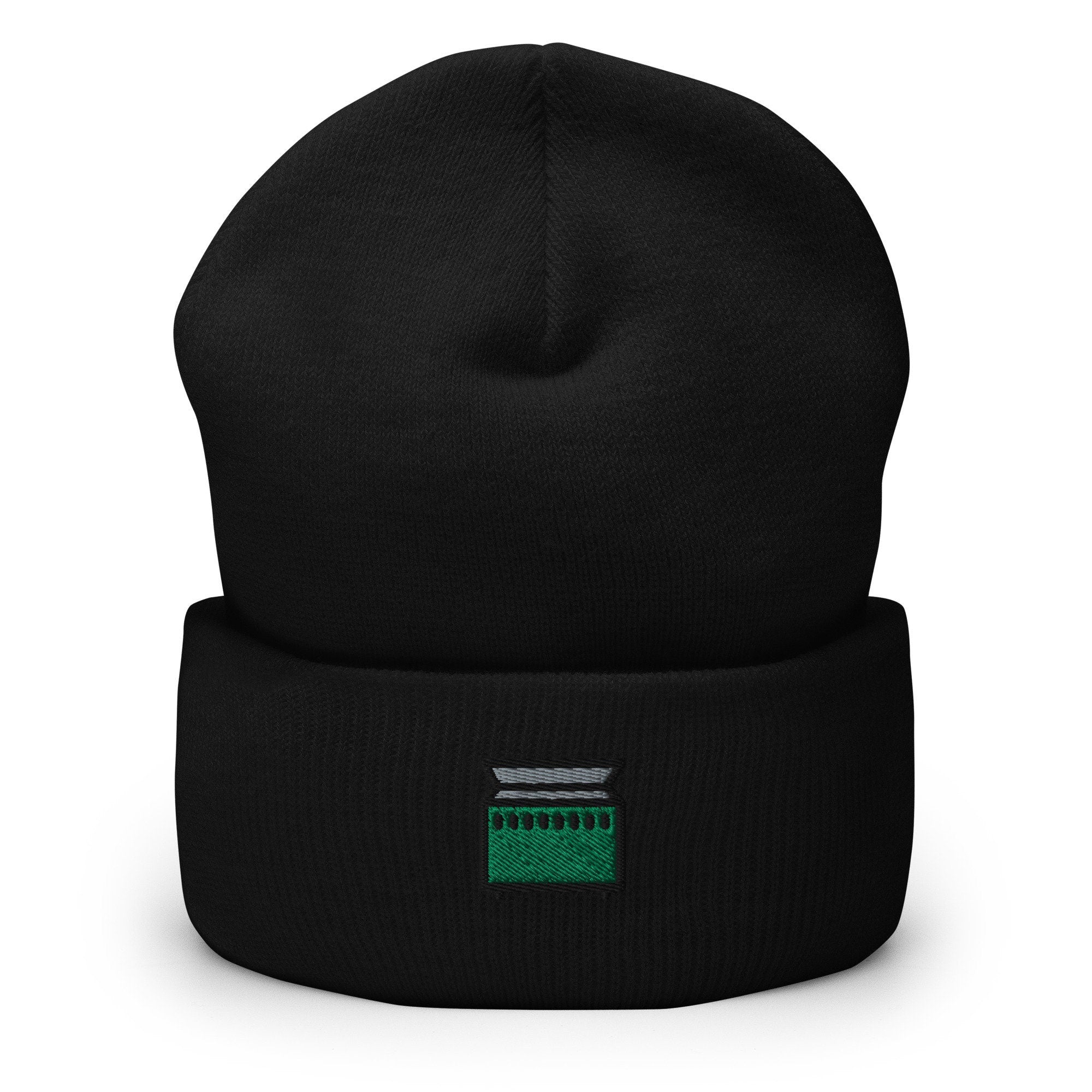Trash Dumpster Embroidered Beanie, Handmade Cuffed Knit Unisex Slouchy Adult Winter Hat Cap Gift