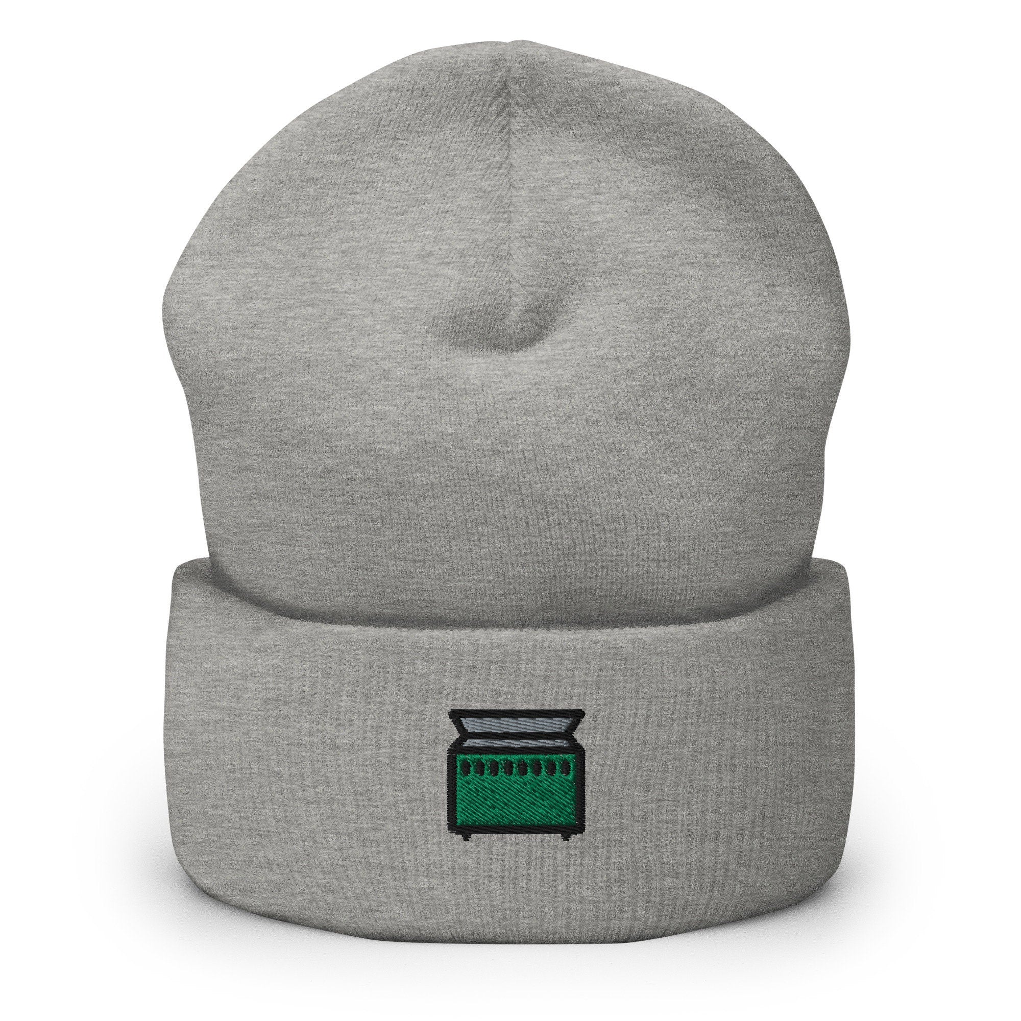 Trash Dumpster Embroidered Beanie, Handmade Cuffed Knit Unisex Slouchy Adult Winter Hat Cap Gift