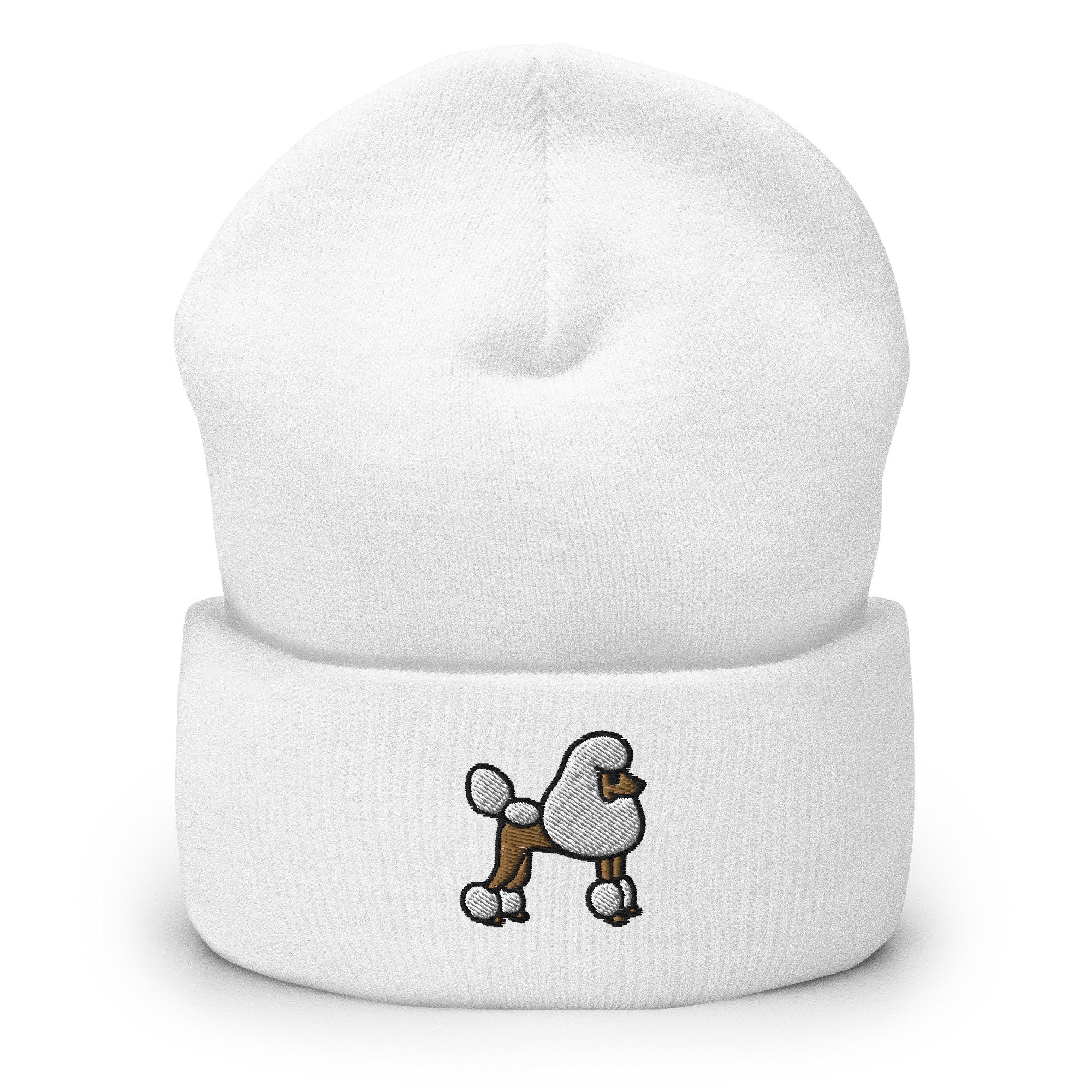 Poodle Lover, Poodle Embroidered Beanie, Handmade Cuffed Knit Unisex Slouchy Adult Winter Hat Cap Gift