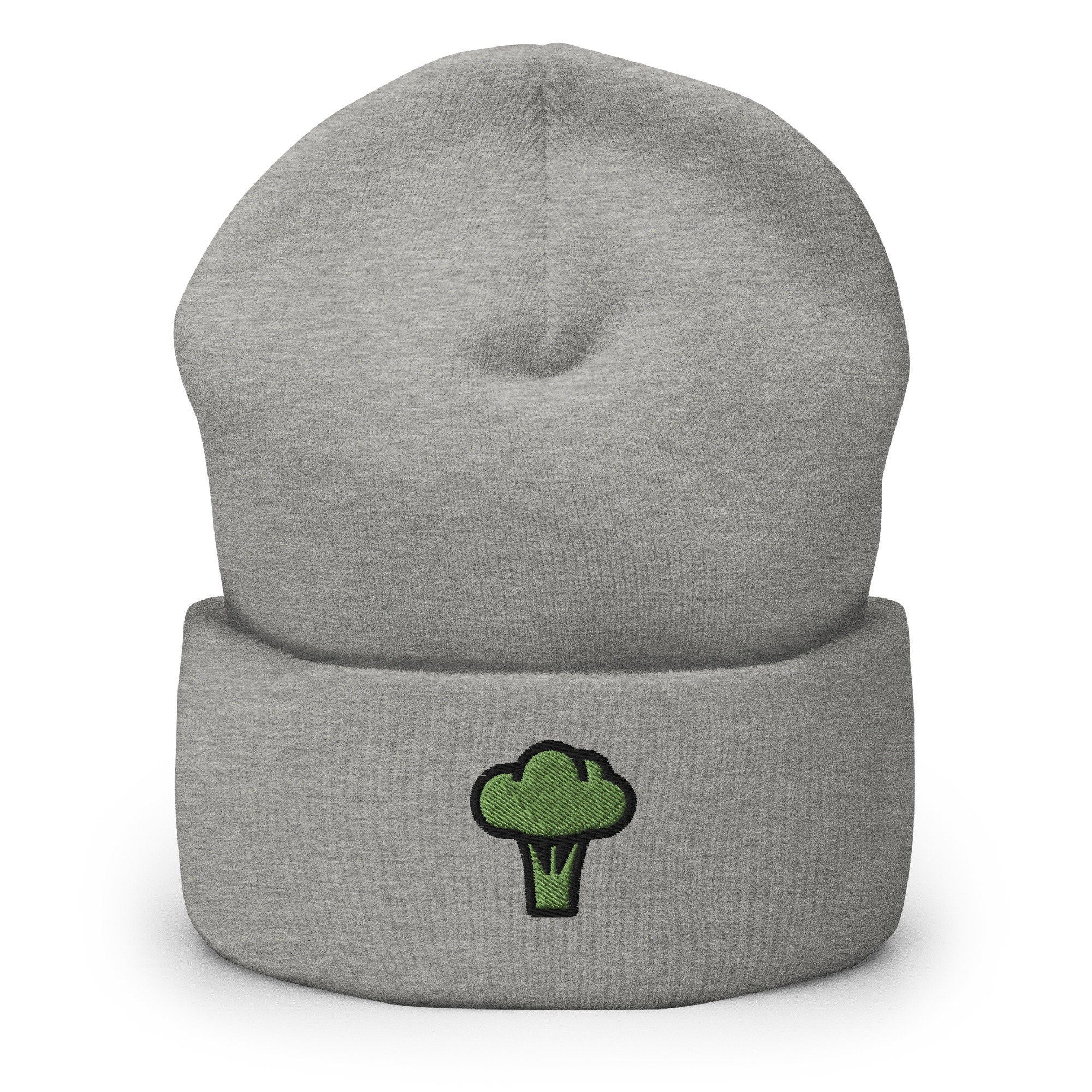 Vegetarian Broccoli Vegetable Embroidered Beanie, Handmade Cuffed Knit Unisex Slouchy Adult Winter Hat Cap Gift