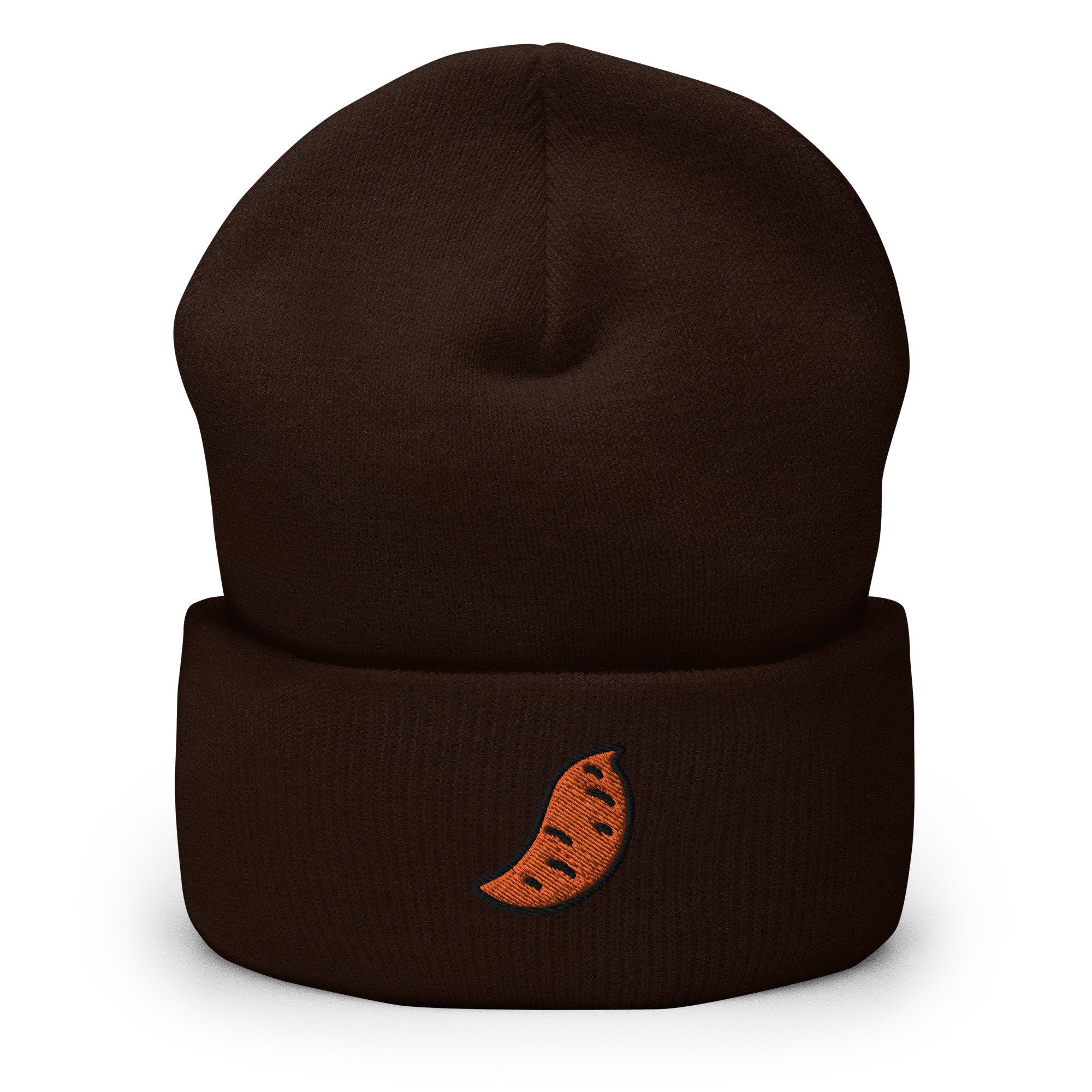 Sweet Potato Yam Embroidered Beanie, Handmade Cuffed Knit Unisex Slouchy Adult Winter Hat Cap Gift